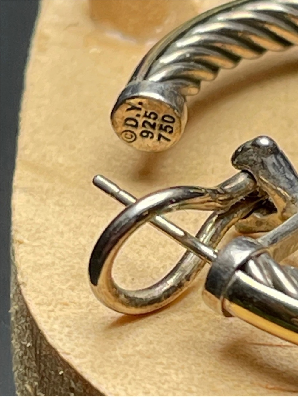 Vintage David Yurman Earrings 18k 750/925 Cable Round Hoop Retired - Picture 5 of 8